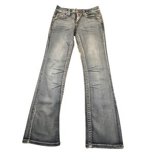 Carreli Jeans Ashely Mid Rise Bootcut Blue Denim Sequin Pocket Womens 28x32